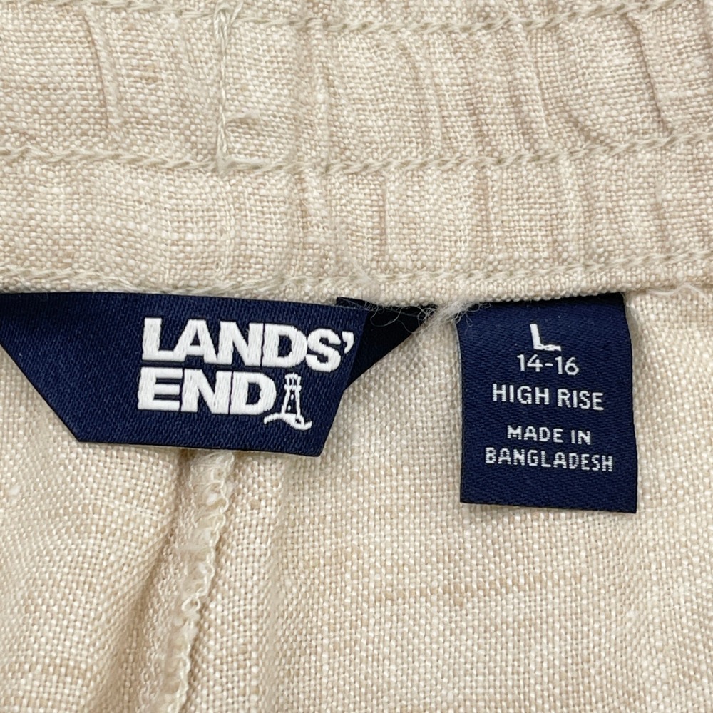 Lands End Linen High Rise Shorts Women Size Large Beige Neutral Minimal Coastal - Picture 8 of 13